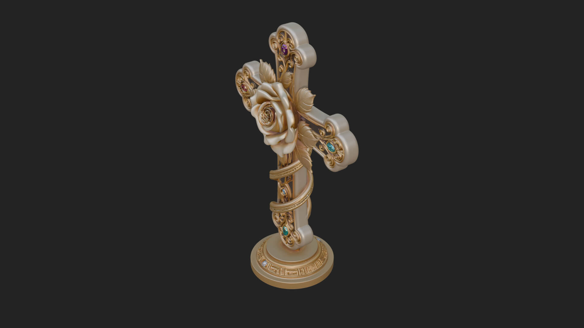Rose Flower Vine Cross Model Design 3 3D Print Model 3D Model