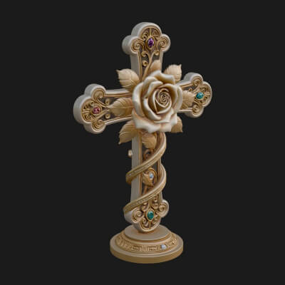 Rose Flower Vine Cross Model Design 3 3D Print Model
