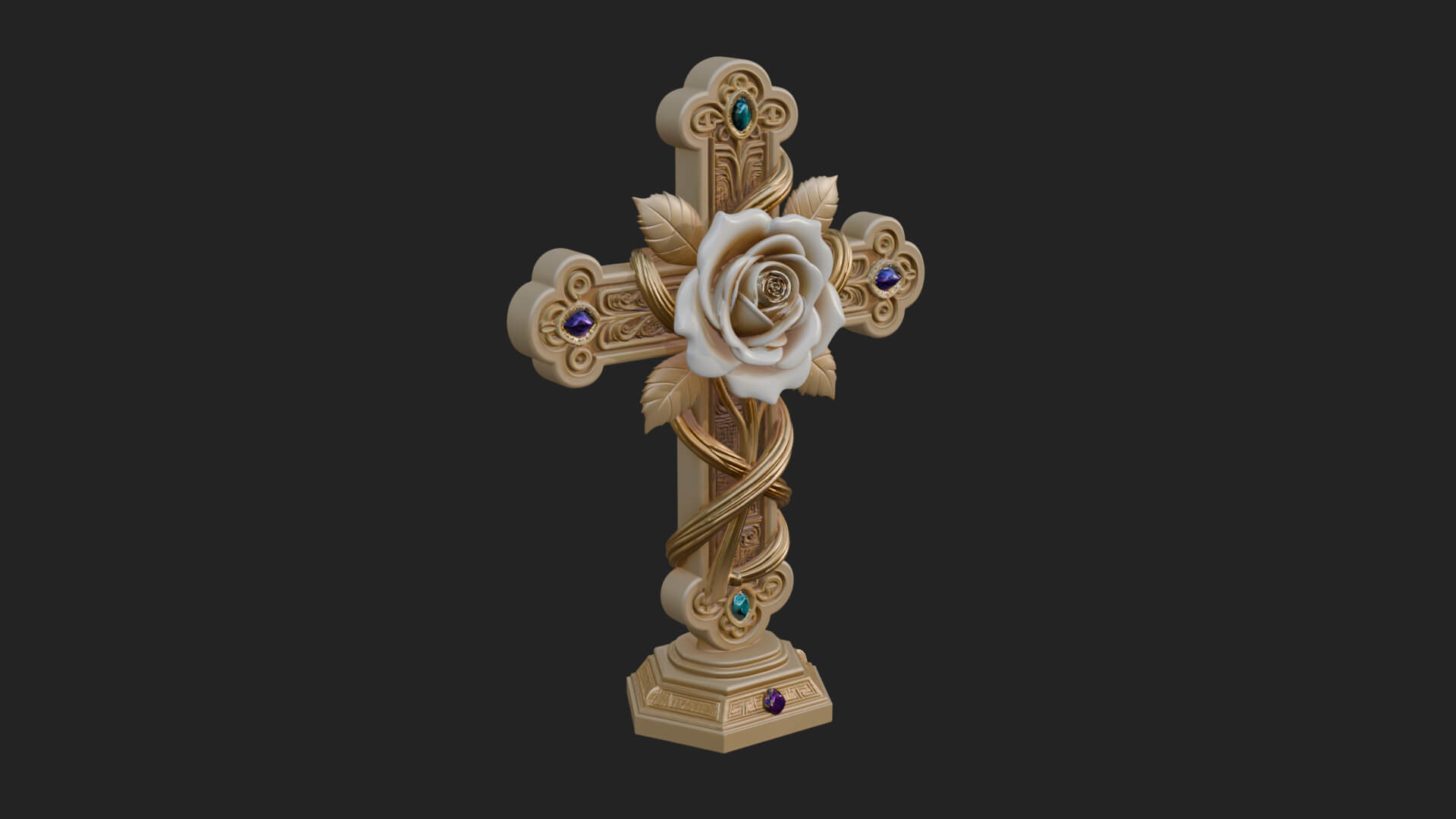 Rose Flower Vine Cross Model Design 4 3D Print Model 3D Model