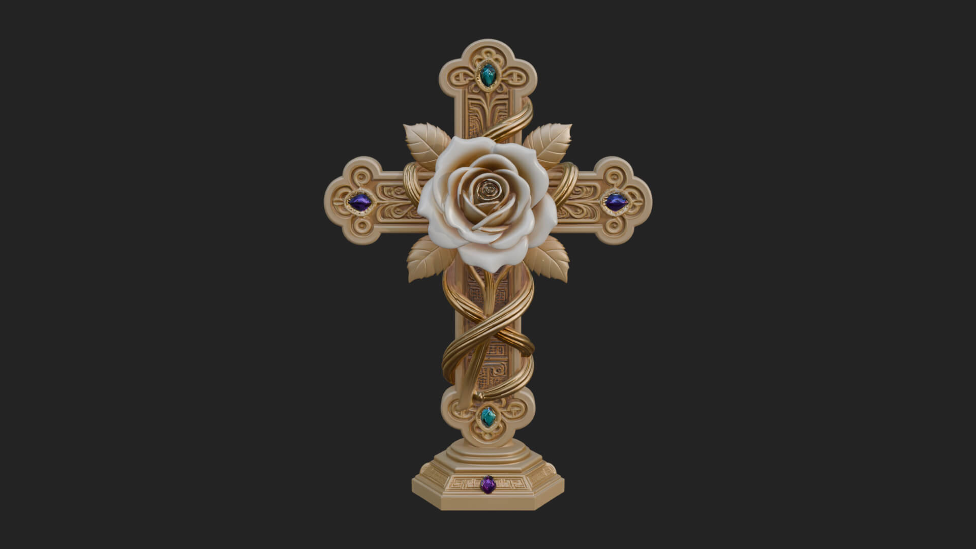 Rose Flower Vine Cross Model Design 4 3D Print Model 3D Model
