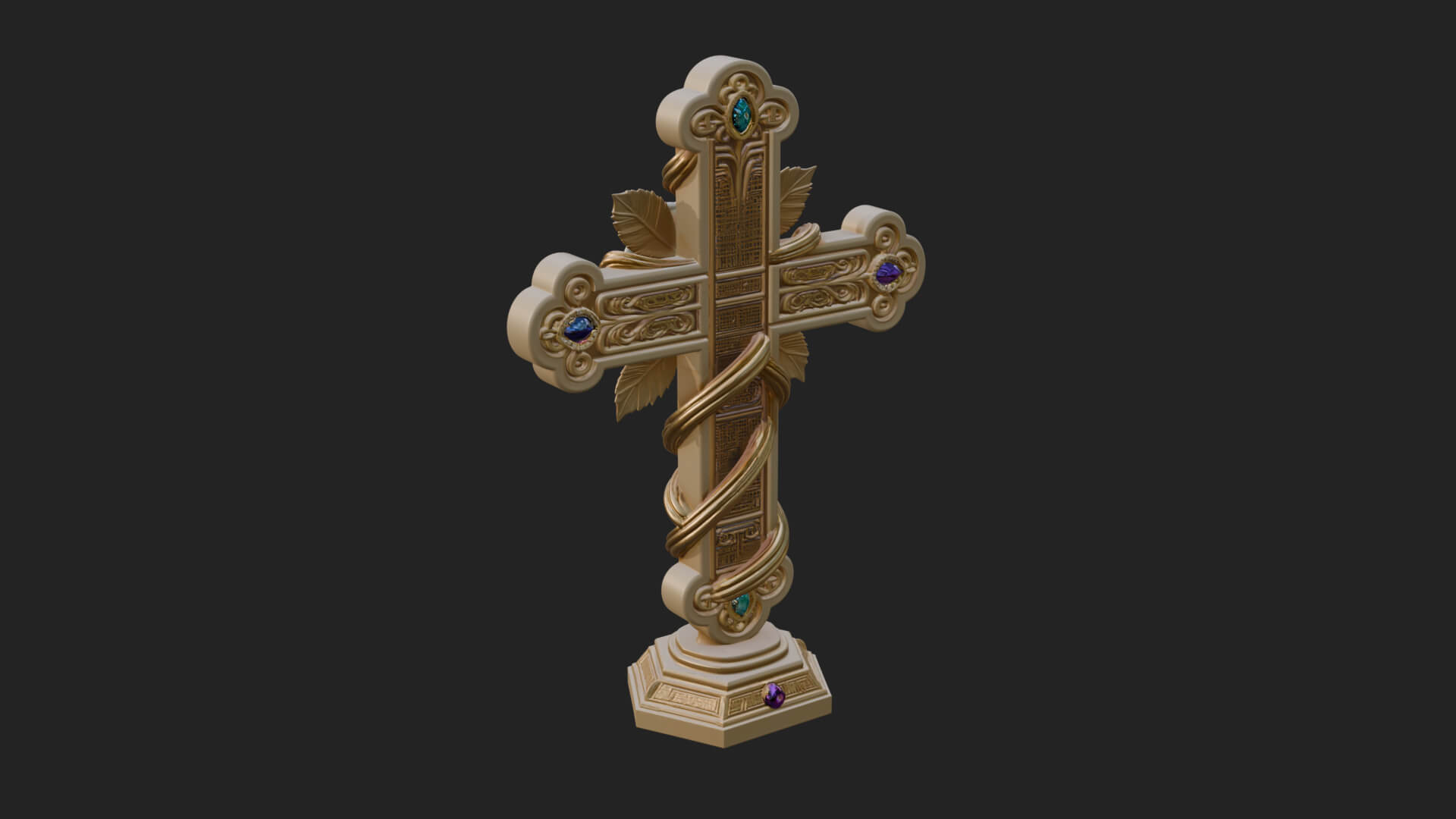 Rose Flower Vine Cross Model Design 4 3D Print Model 3D Model