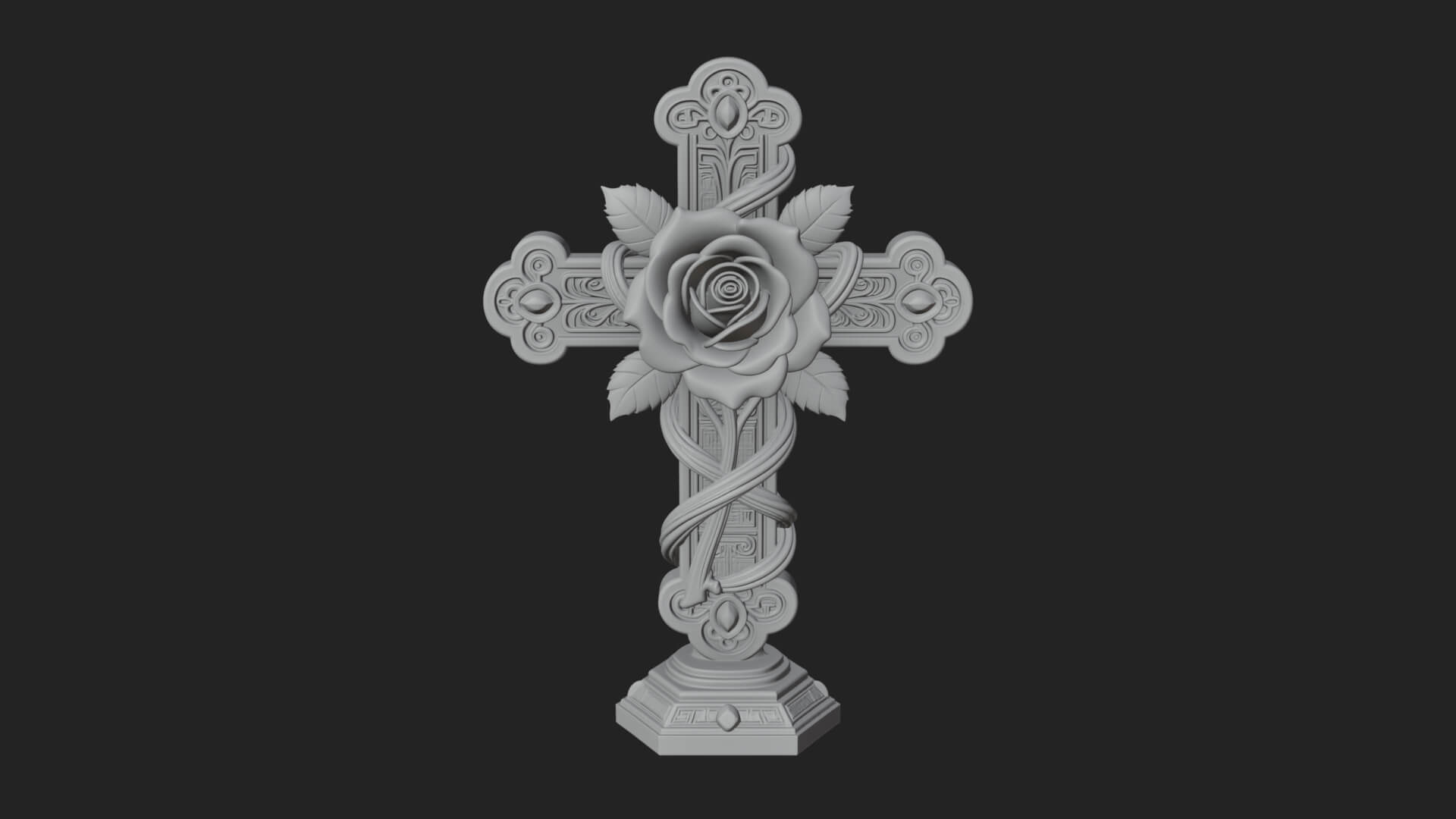 Rose Flower Vine Cross Model Design 4 3D Print Model 3D Model