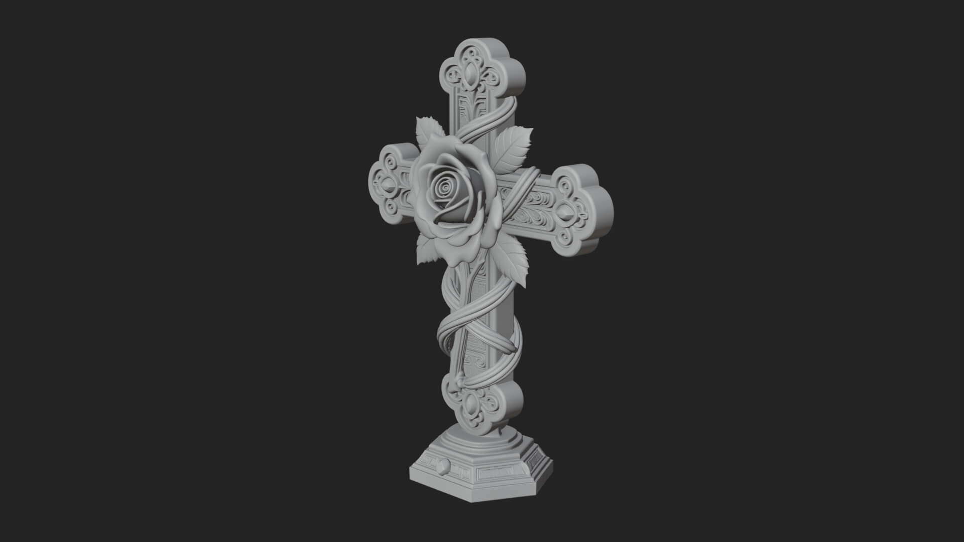 Rose Flower Vine Cross Model Design 4 3D Print Model 3D Model
