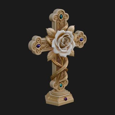 Rose Flower Vine Cross Model Design 4 3D Print Model