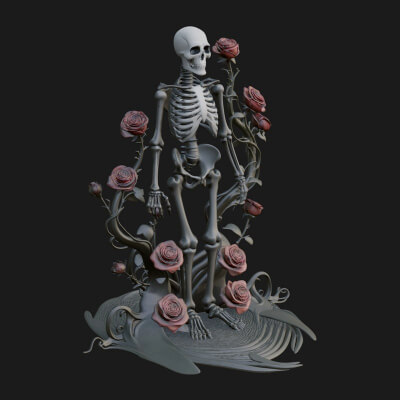 Rose Vine Skeleton Statue Design 2 3D Print Model