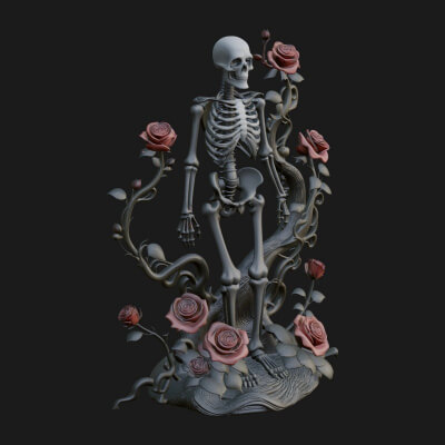 Rose Vine Skeleton Statue Design 4 3D Print Model