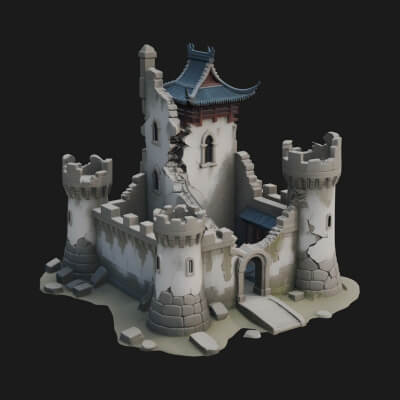 Ruined Castle Keep Design 1 3D Print Model