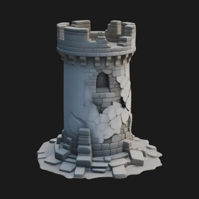 Ruined Castle Keep Design 2 3D Print Model