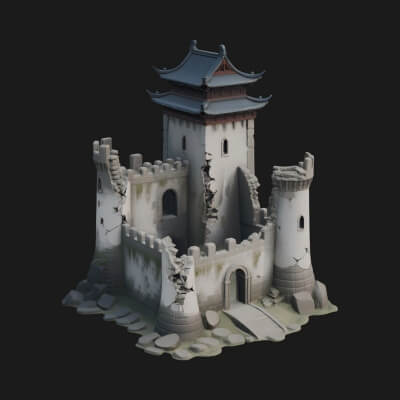 Ruined Castle Keep Design 3 3D Print Model