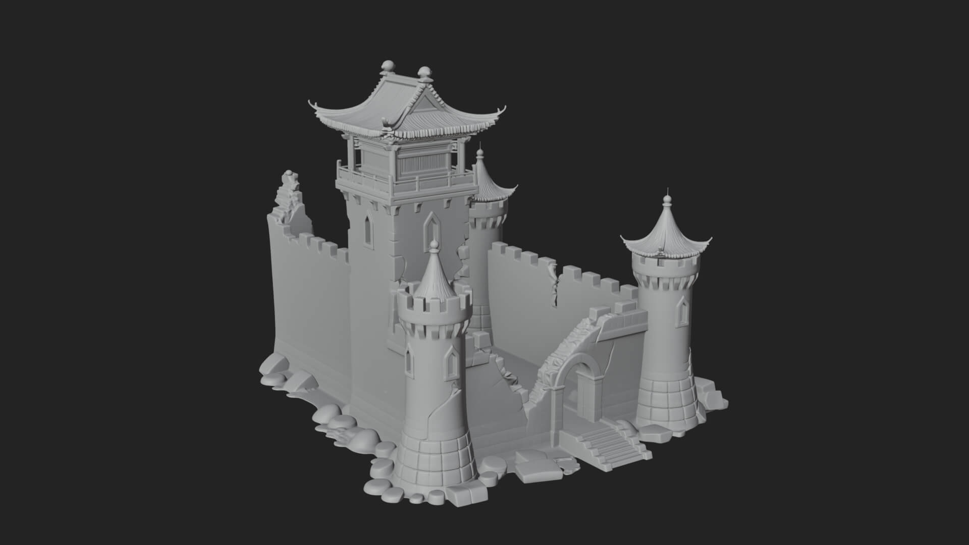 Ruined Castle Keep Design 4 3D Print Model 3D Model