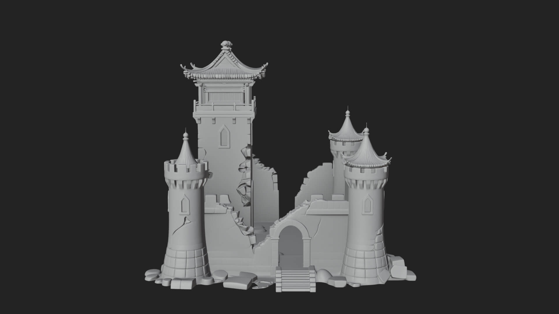 Ruined Castle Keep Design 4 3D Print Model 3D Model