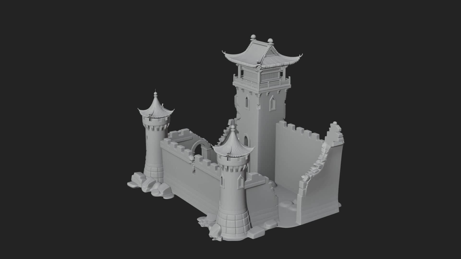 Ruined Castle Keep Design 4 3D Print Model 3D Model