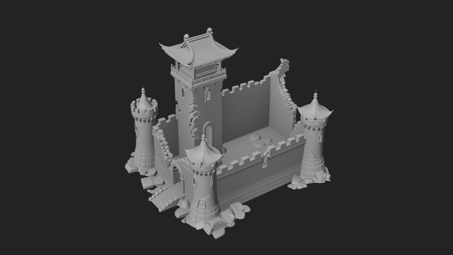 Ruined Castle Keep Design 4 3D Print Model 3D Model