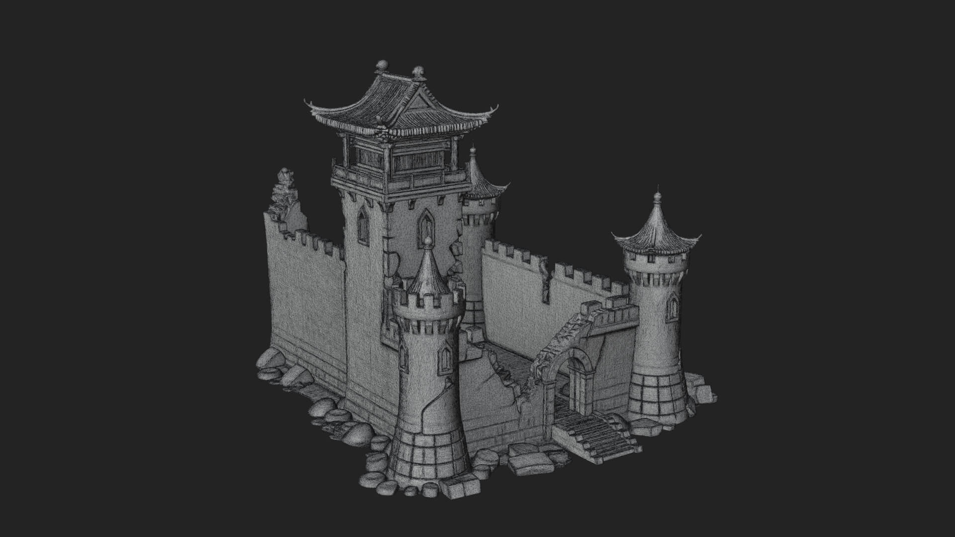 Ruined Castle Keep Design 4 3D Print Model 3D Model
