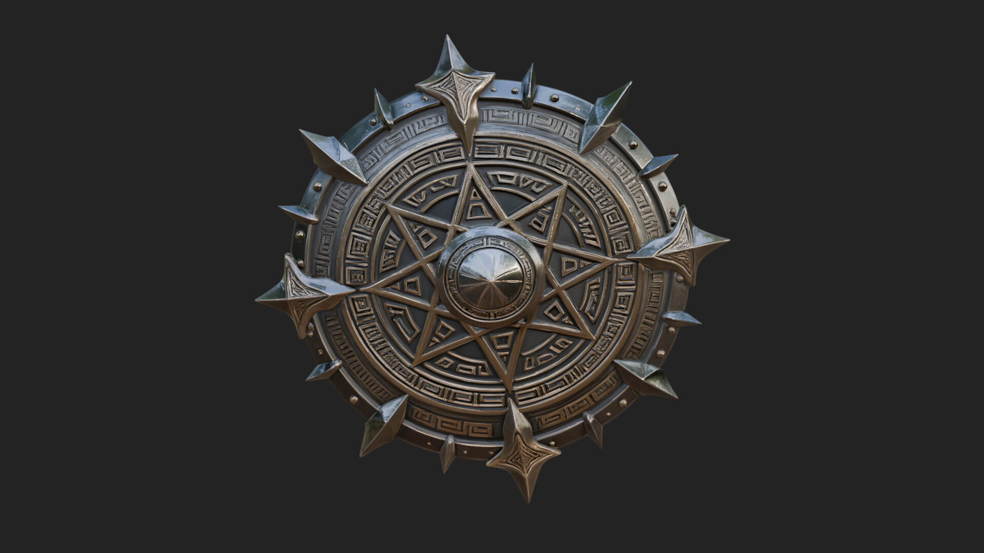 Rune Star Spiked Shield Model Design 1 3D Print Model 3D Model