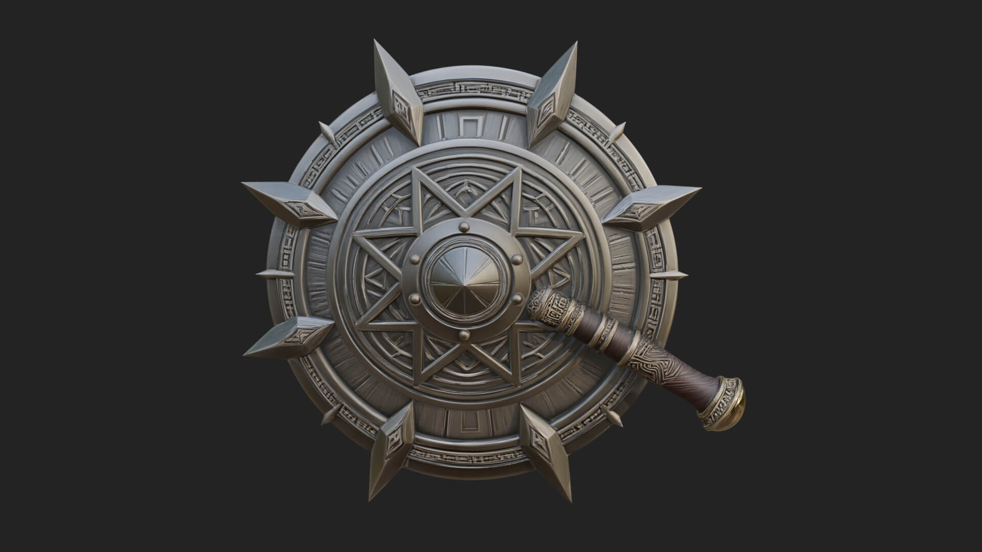 Rune Star Spiked Shield Model Design 2 3D Print Model 3D Model