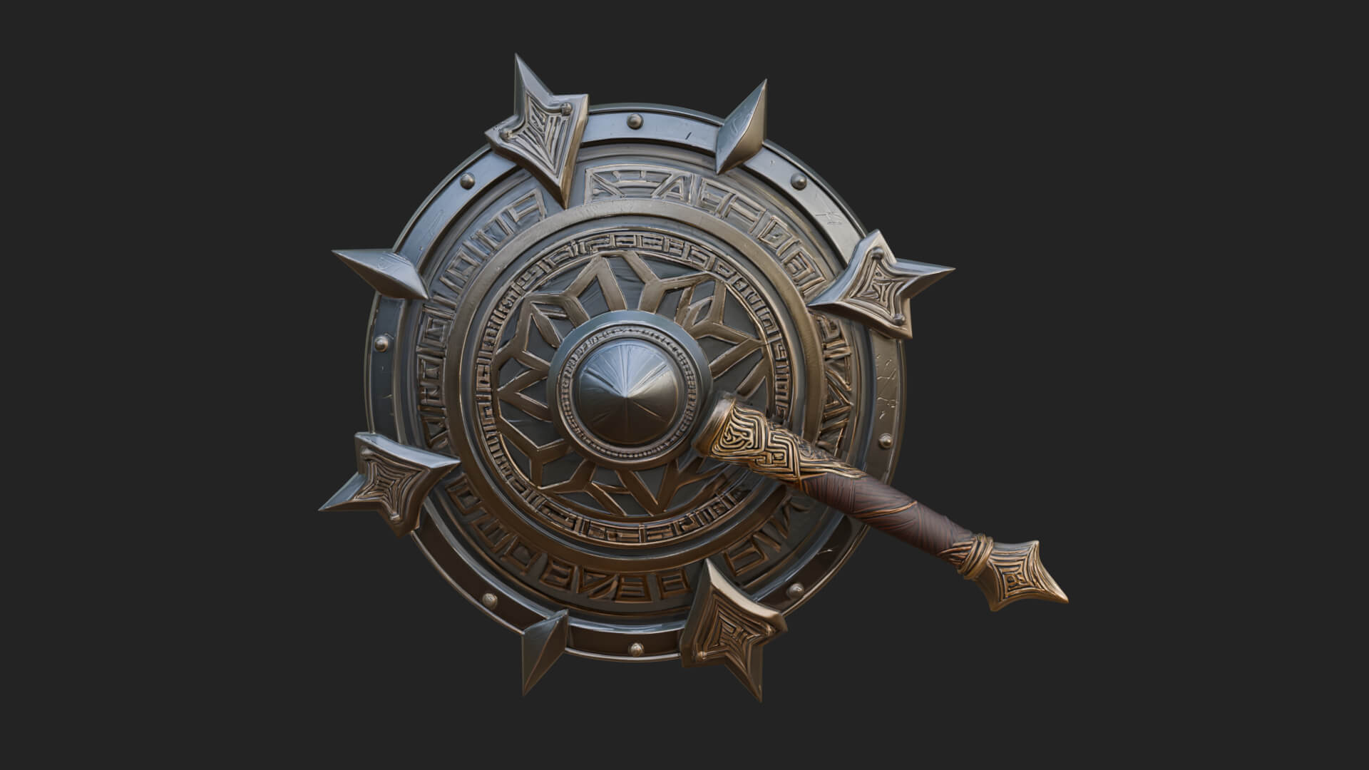 Rune Star Spiked Shield Model Design 3 3D Print Model 3D Model