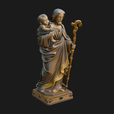 Saint Joseph with Child Statue Design 3 3D Print Model