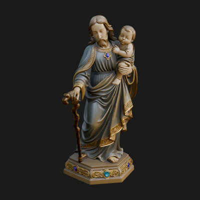 Saint Joseph with Child Statue Design 4 3D Print Model