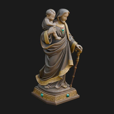 Saint Joseph with Child Statue Design 5 3D Print Model