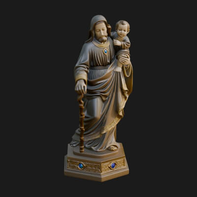 Saint Joseph With Child Statue Design 6 3D Print Model