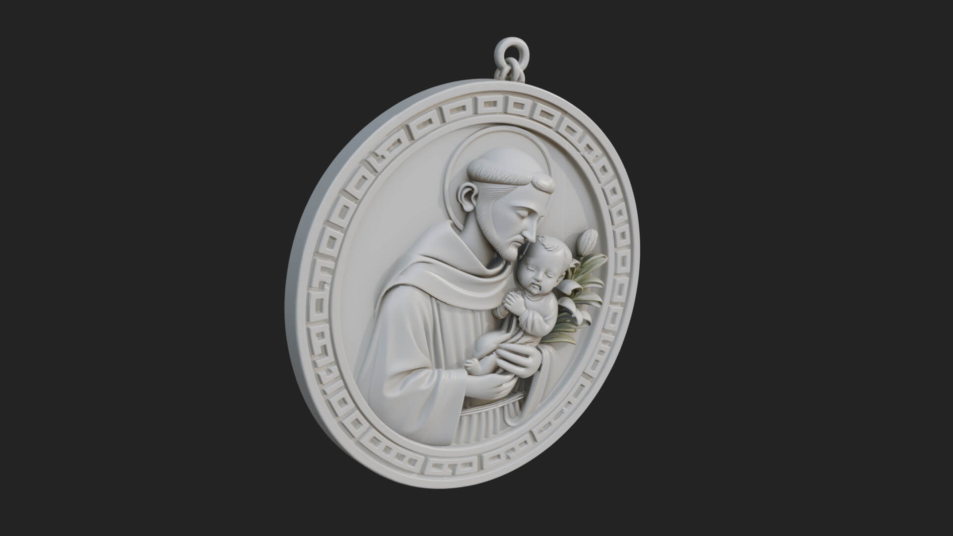 Saint with Child Oval Relief Plaque Design 1 3D Print 3D Model