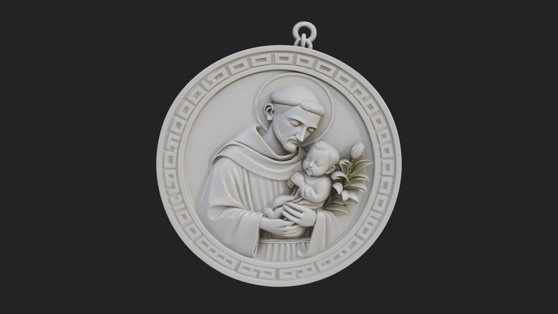 Saint with Child Oval Relief Plaque Design 1 3D Print 3D Model