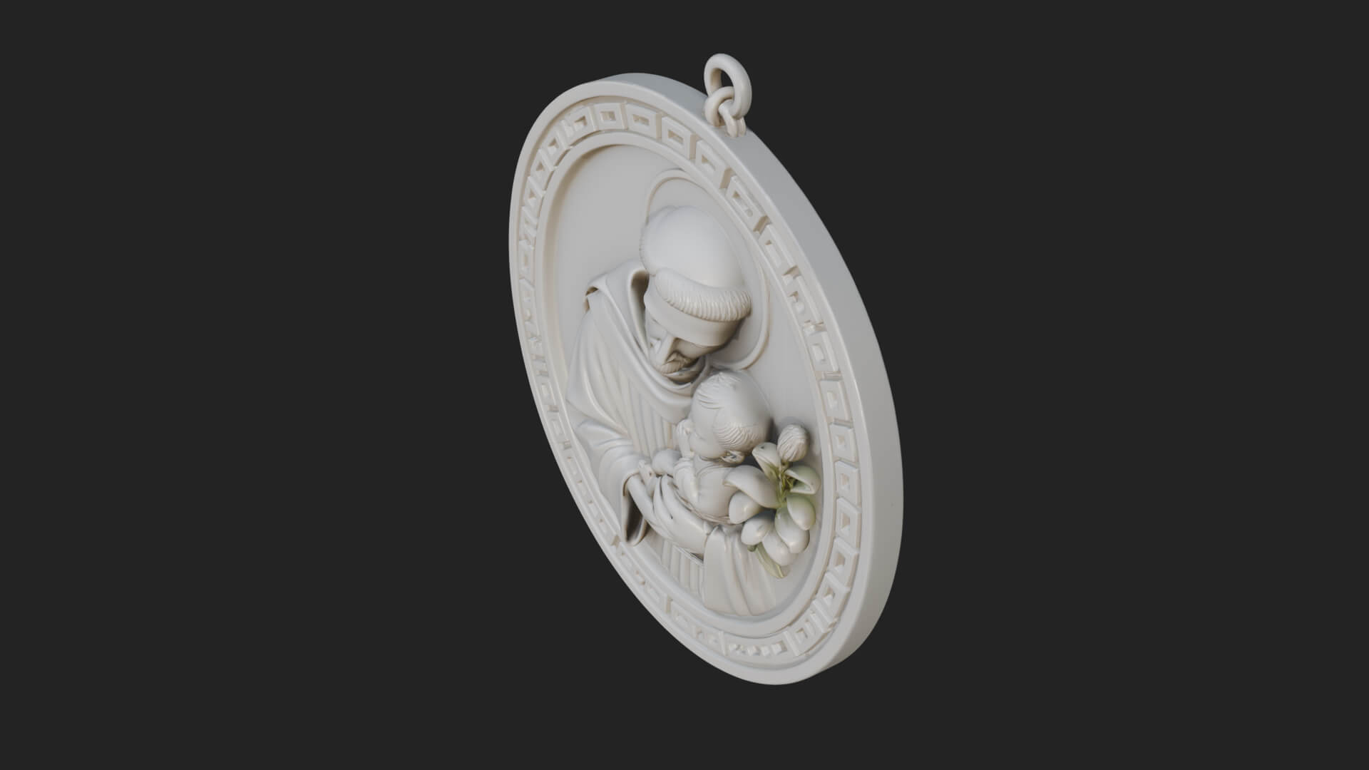 Saint with Child Oval Relief Plaque Design 1 3D Print 3D Model