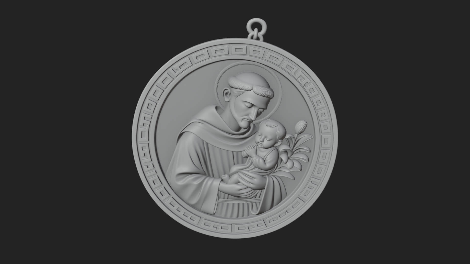 Saint with Child Oval Relief Plaque Design 1 3D Print 3D Model