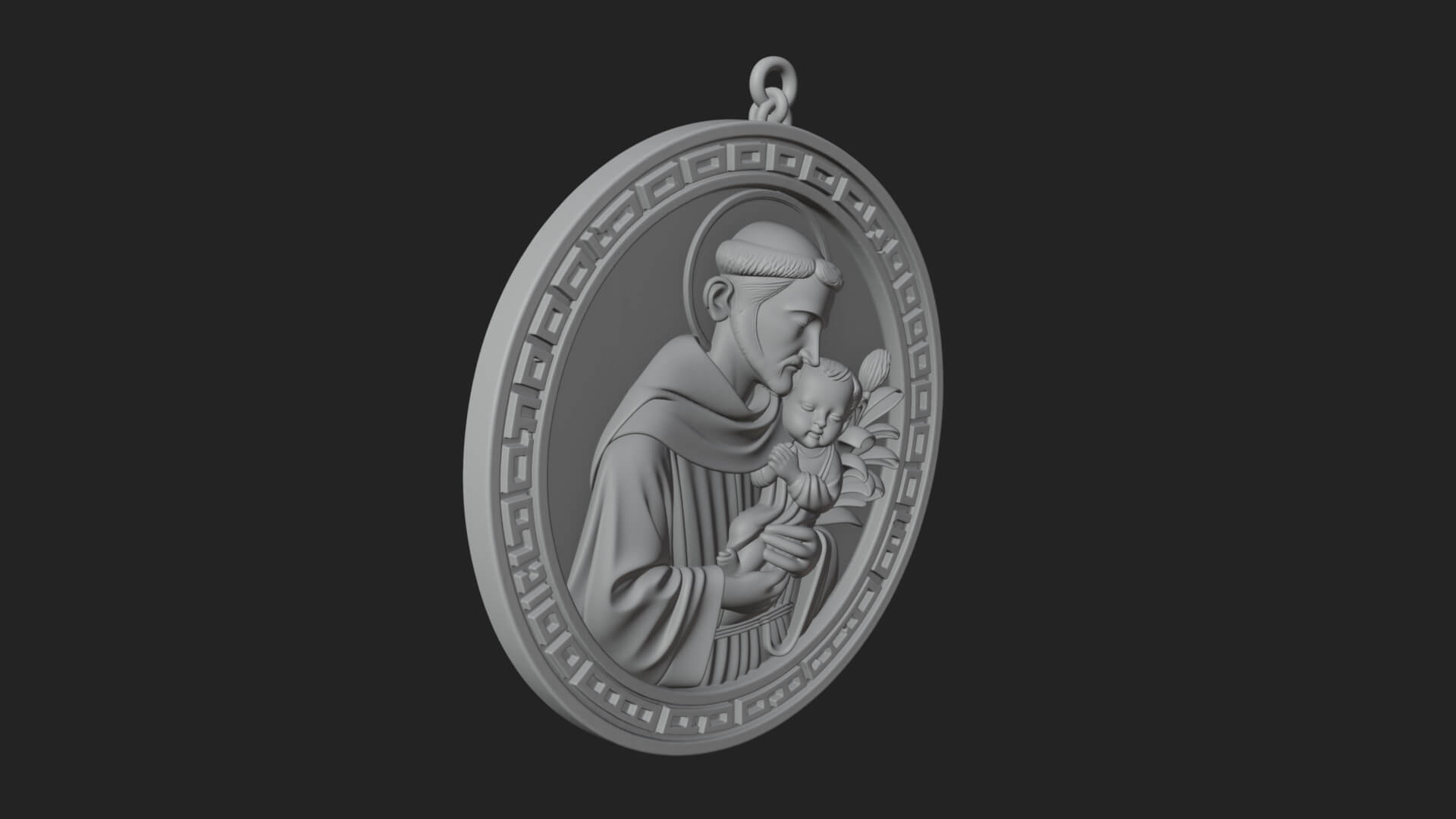 Saint with Child Oval Relief Plaque Design 1 3D Print 3D Model
