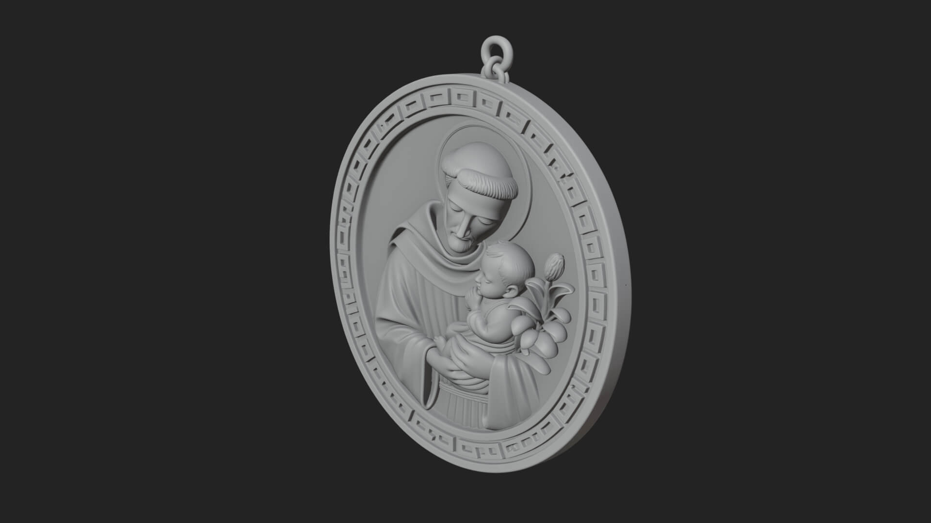 Saint with Child Oval Relief Plaque Design 1 3D Print 3D Model