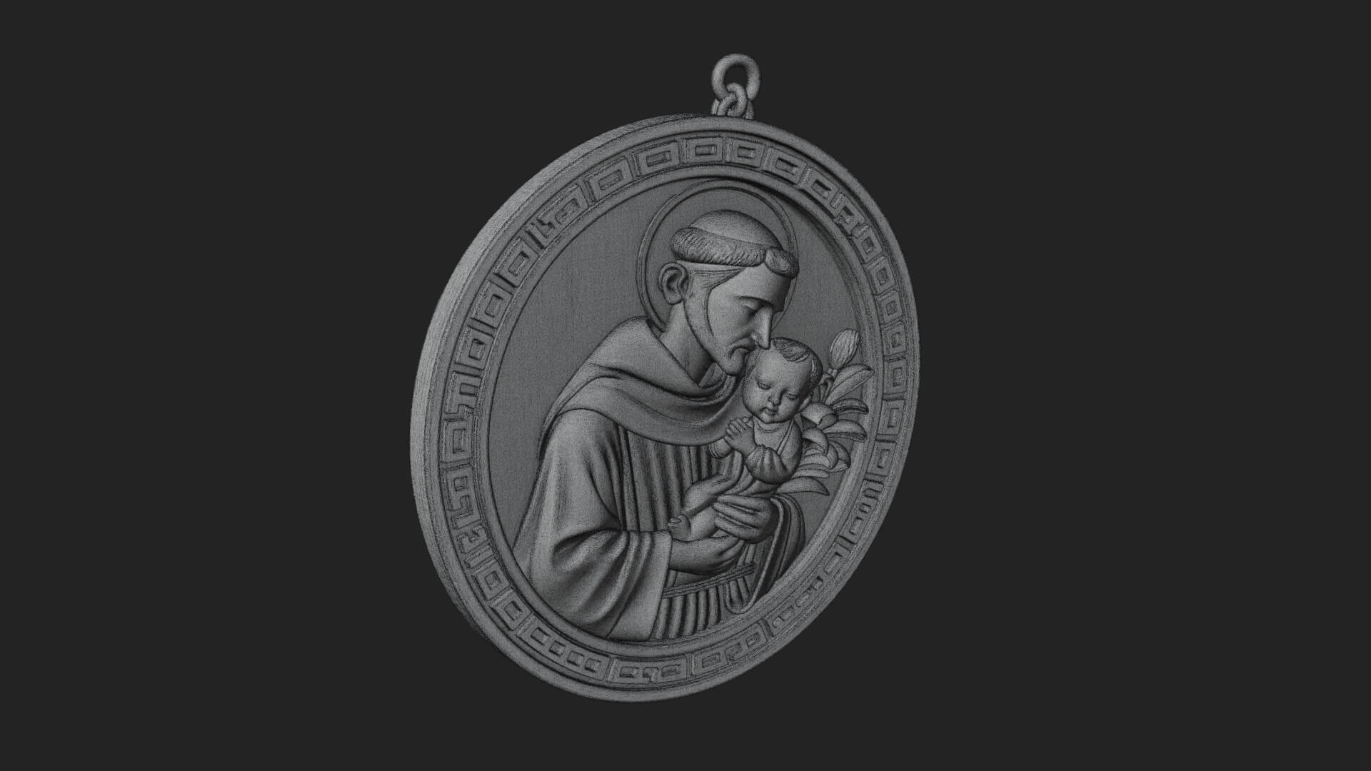 Saint with Child Oval Relief Plaque Design 1 3D Print 3D Model