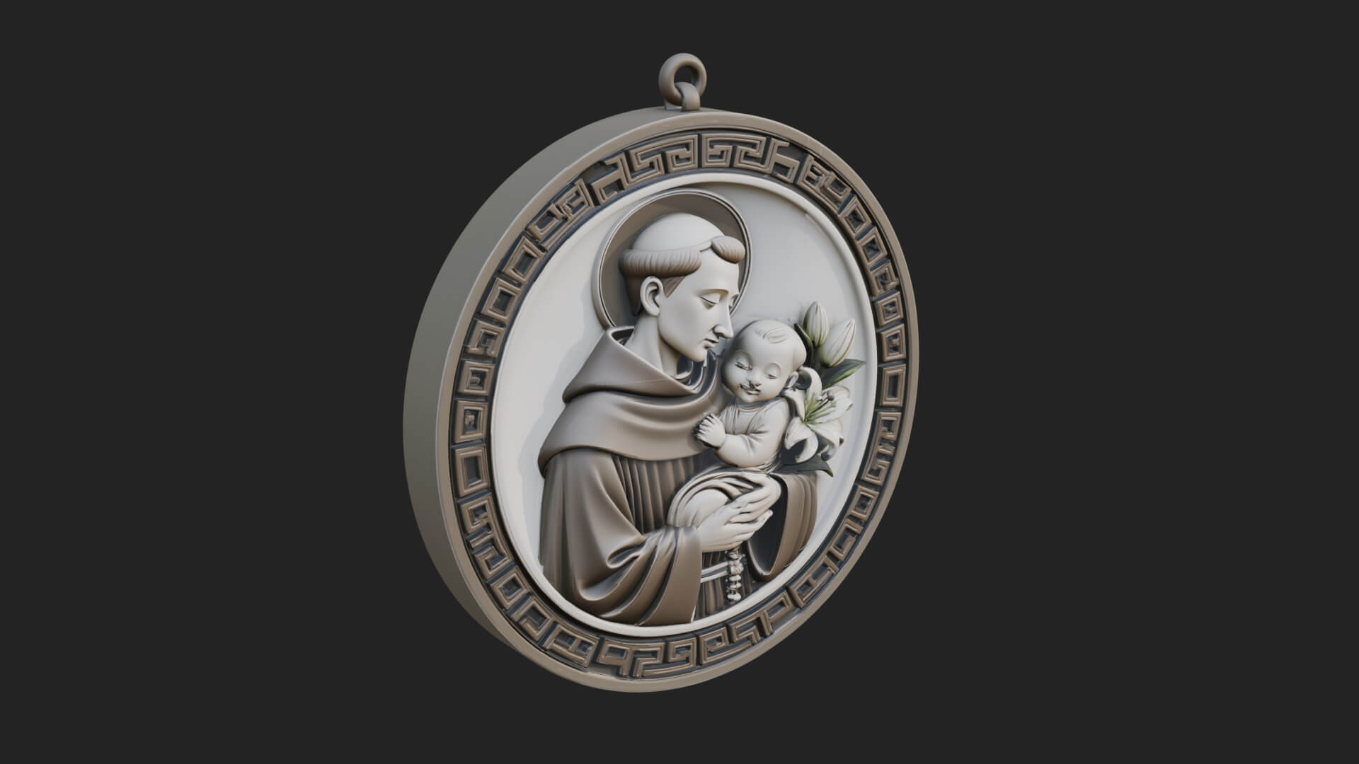 Saint with Child Oval Relief Plaque Design 2 3D Print 3D Model