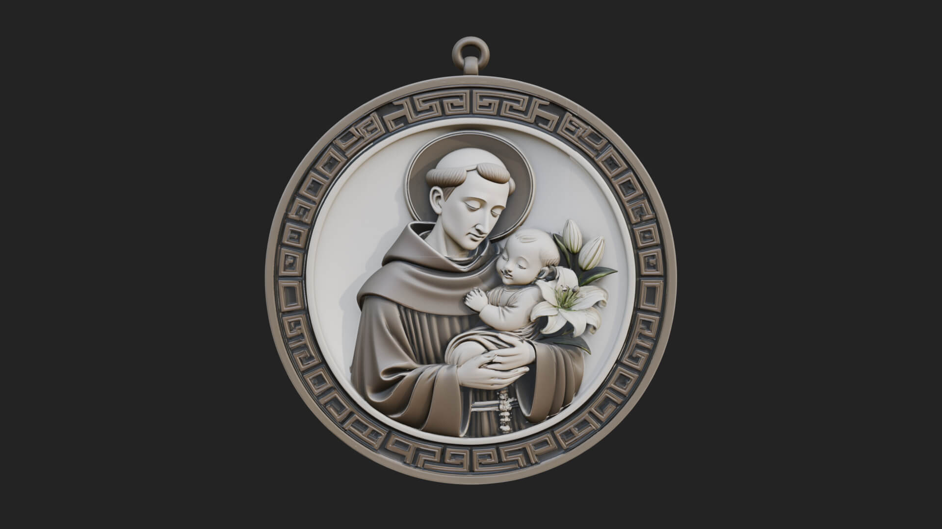 Saint with Child Oval Relief Plaque Design 2 3D Print 3D Model