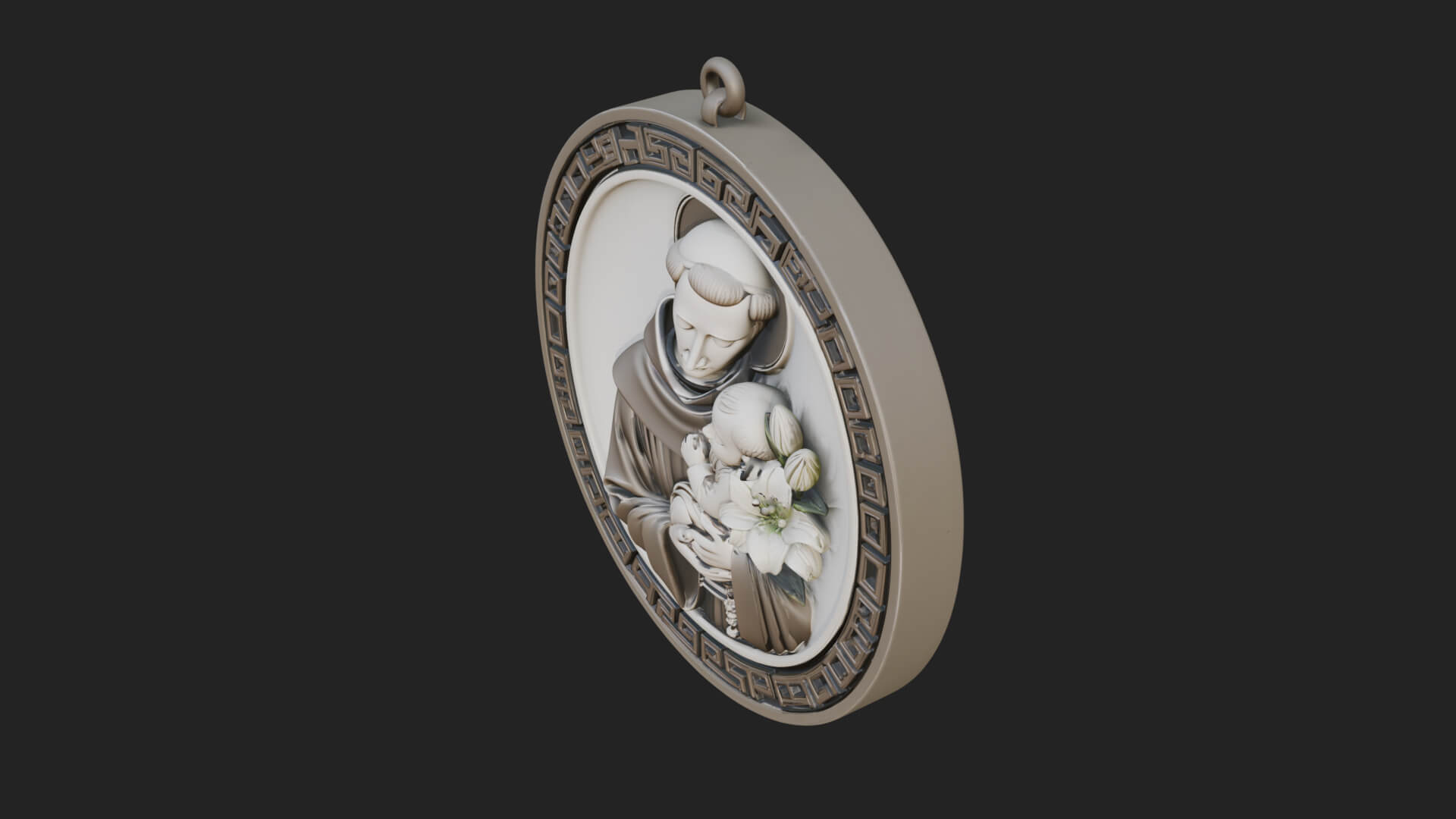 Saint with Child Oval Relief Plaque Design 2 3D Print 3D Model
