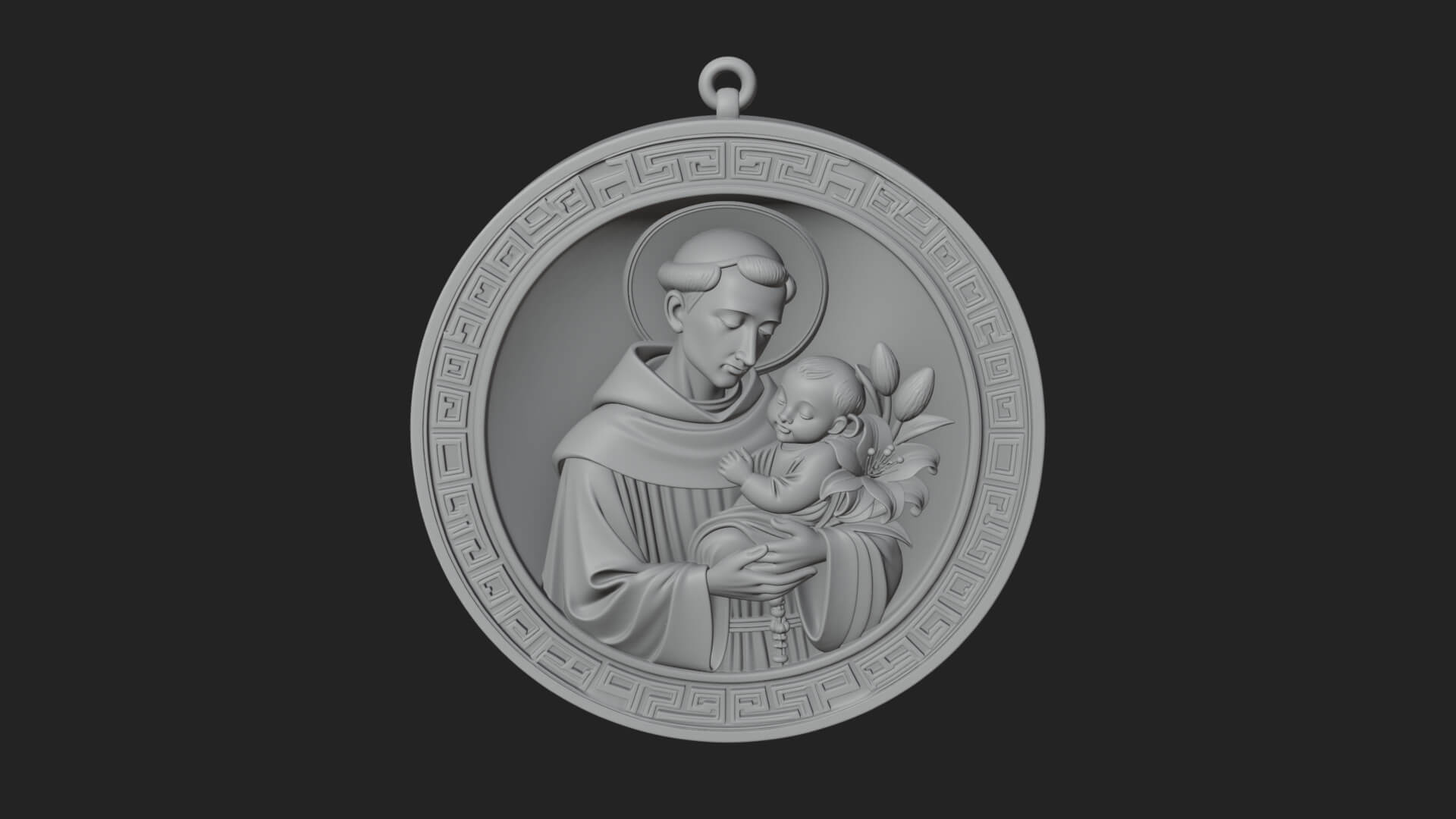 Saint with Child Oval Relief Plaque Design 2 3D Print 3D Model