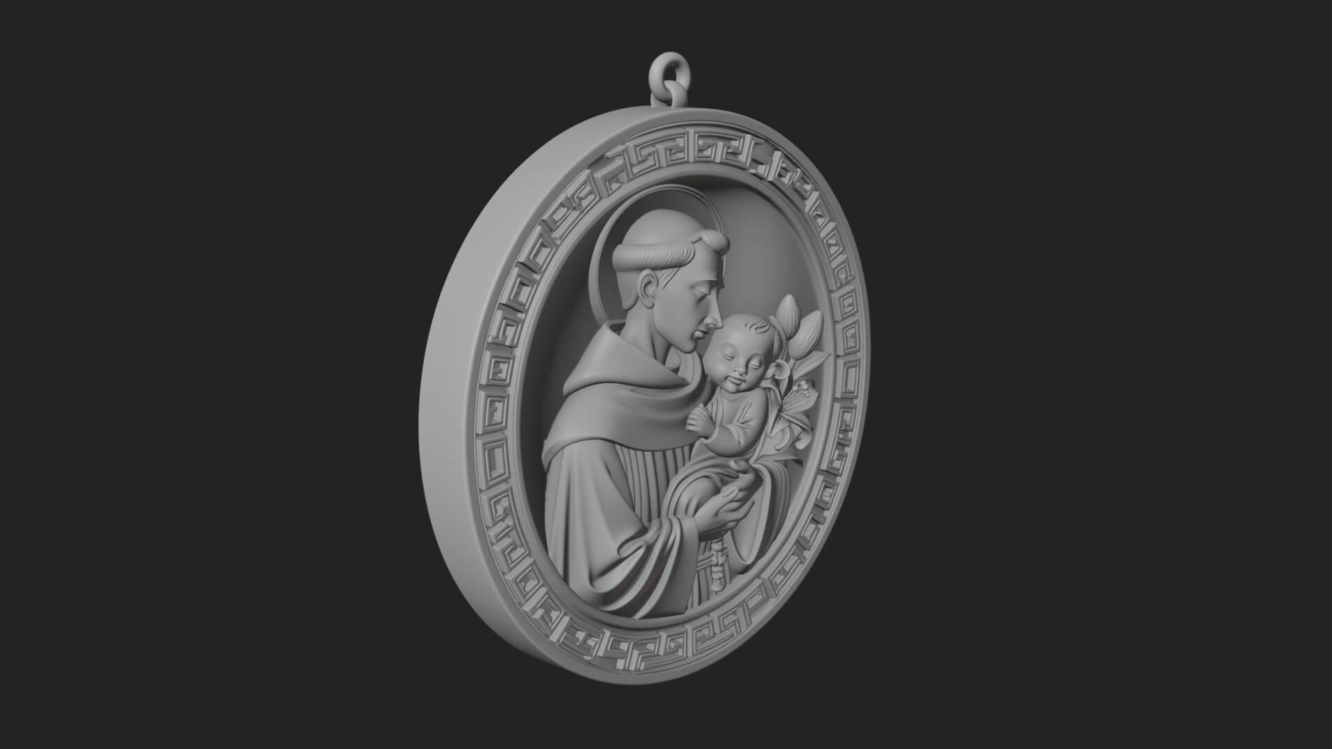 Saint with Child Oval Relief Plaque Design 2 3D Print 3D Model