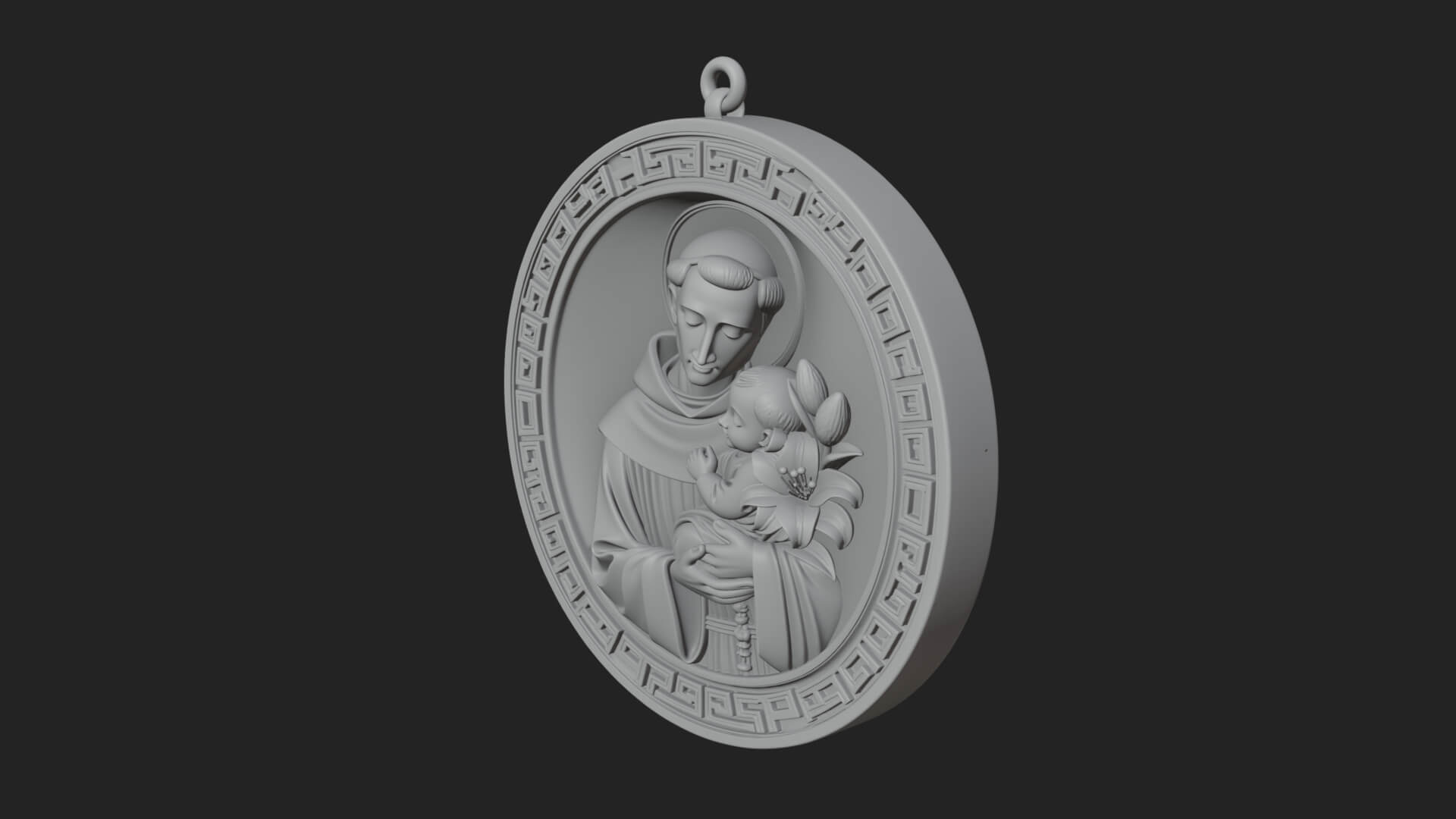 Saint with Child Oval Relief Plaque Design 2 3D Print 3D Model