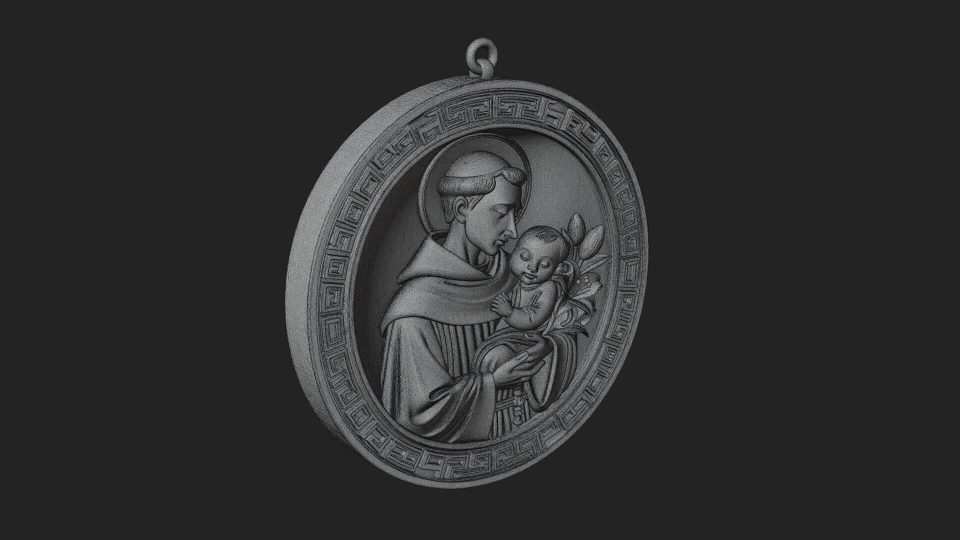 Saint with Child Oval Relief Plaque Design 2 3D Print 3D Model