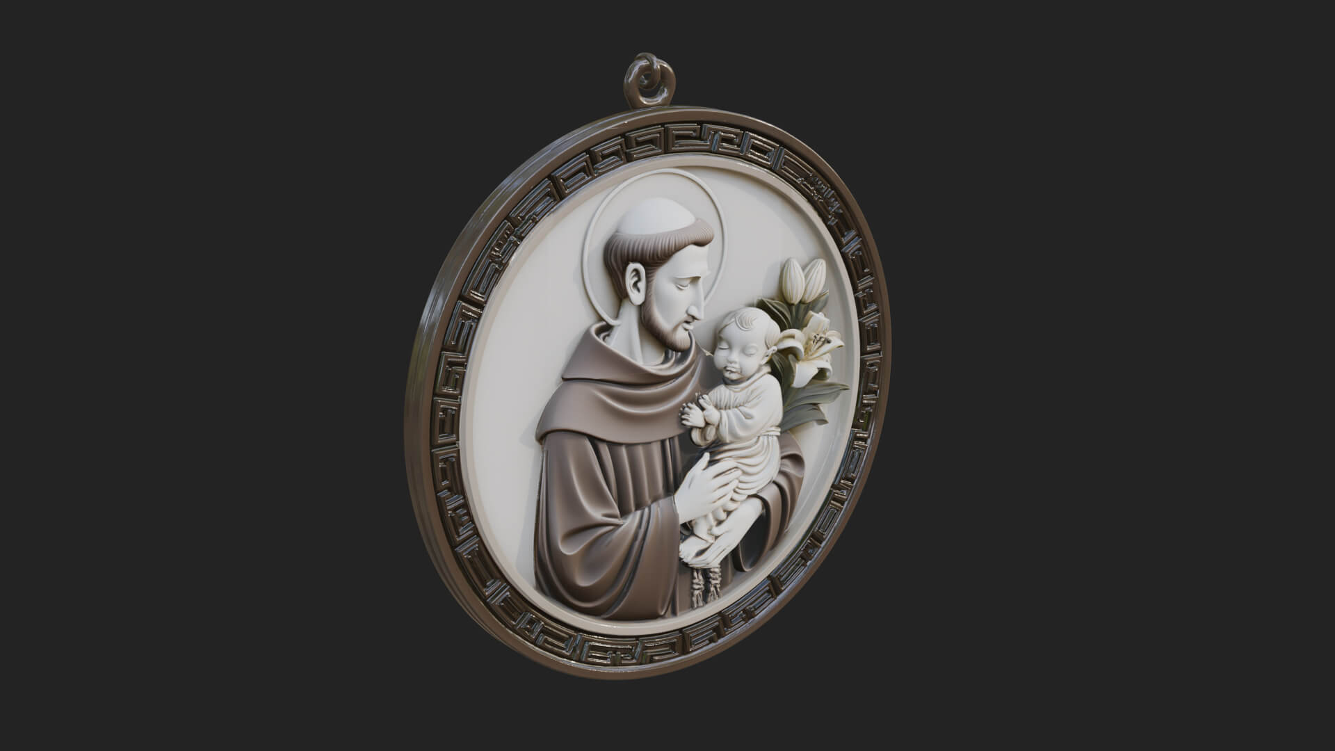 Saint with Child Oval Relief Plaque Design 3 3D Print 3D Model