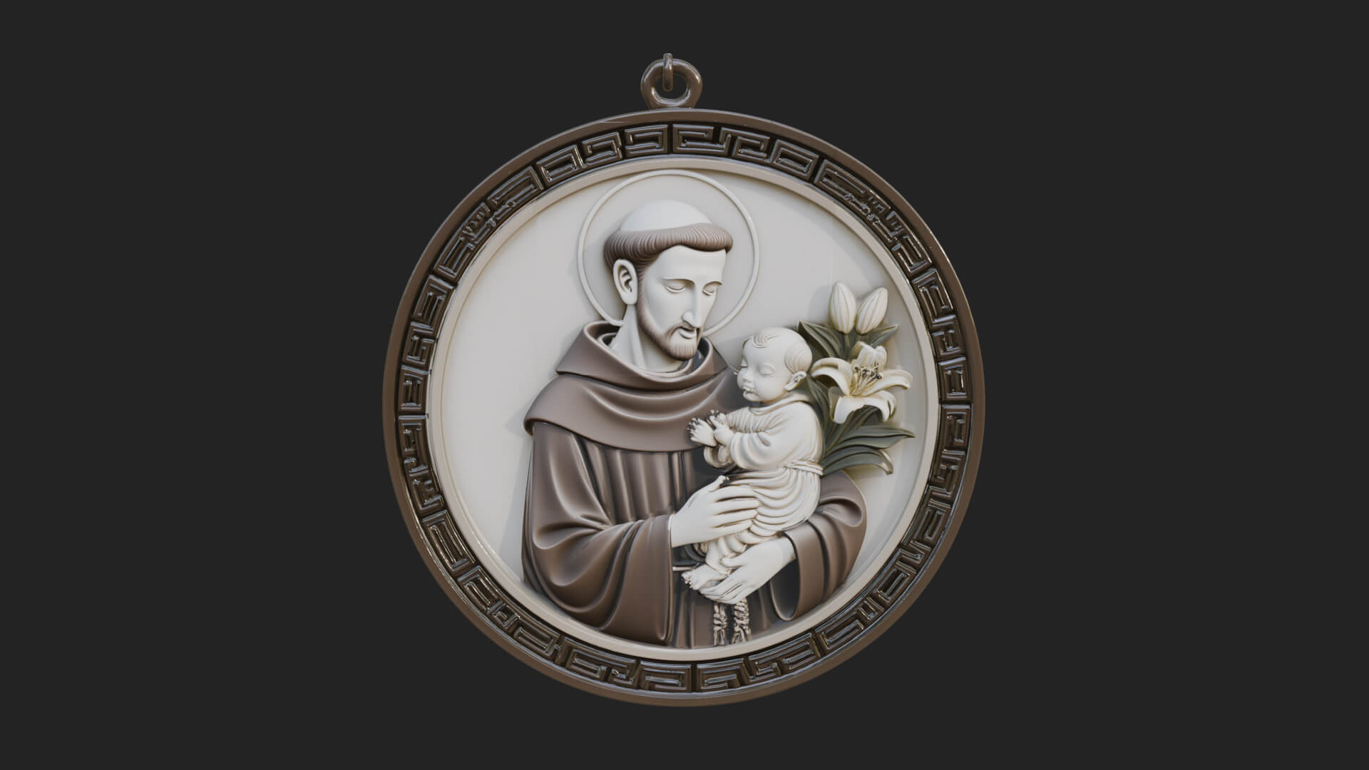 Saint with Child Oval Relief Plaque Design 3 3D Print 3D Model
