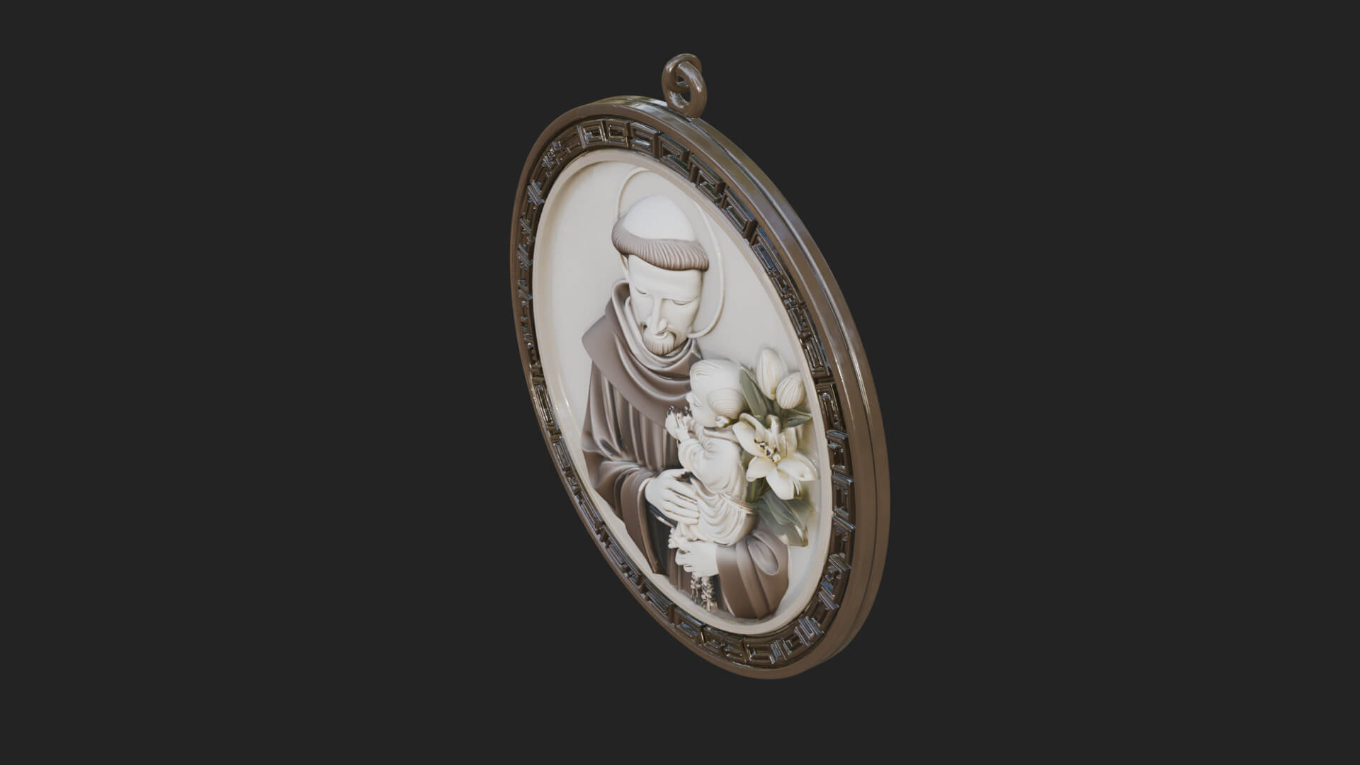 Saint with Child Oval Relief Plaque Design 3 3D Print 3D Model