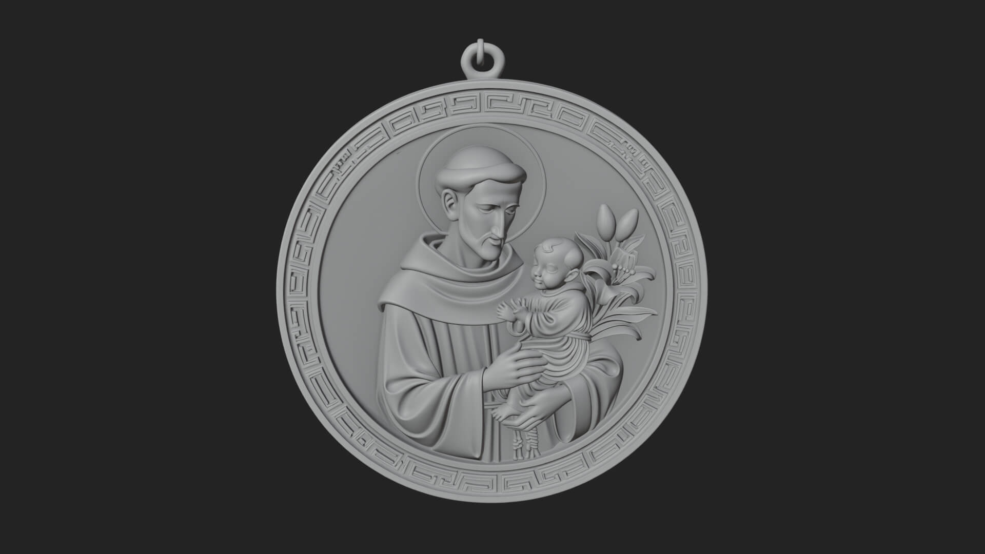 Saint with Child Oval Relief Plaque Design 3 3D Print 3D Model