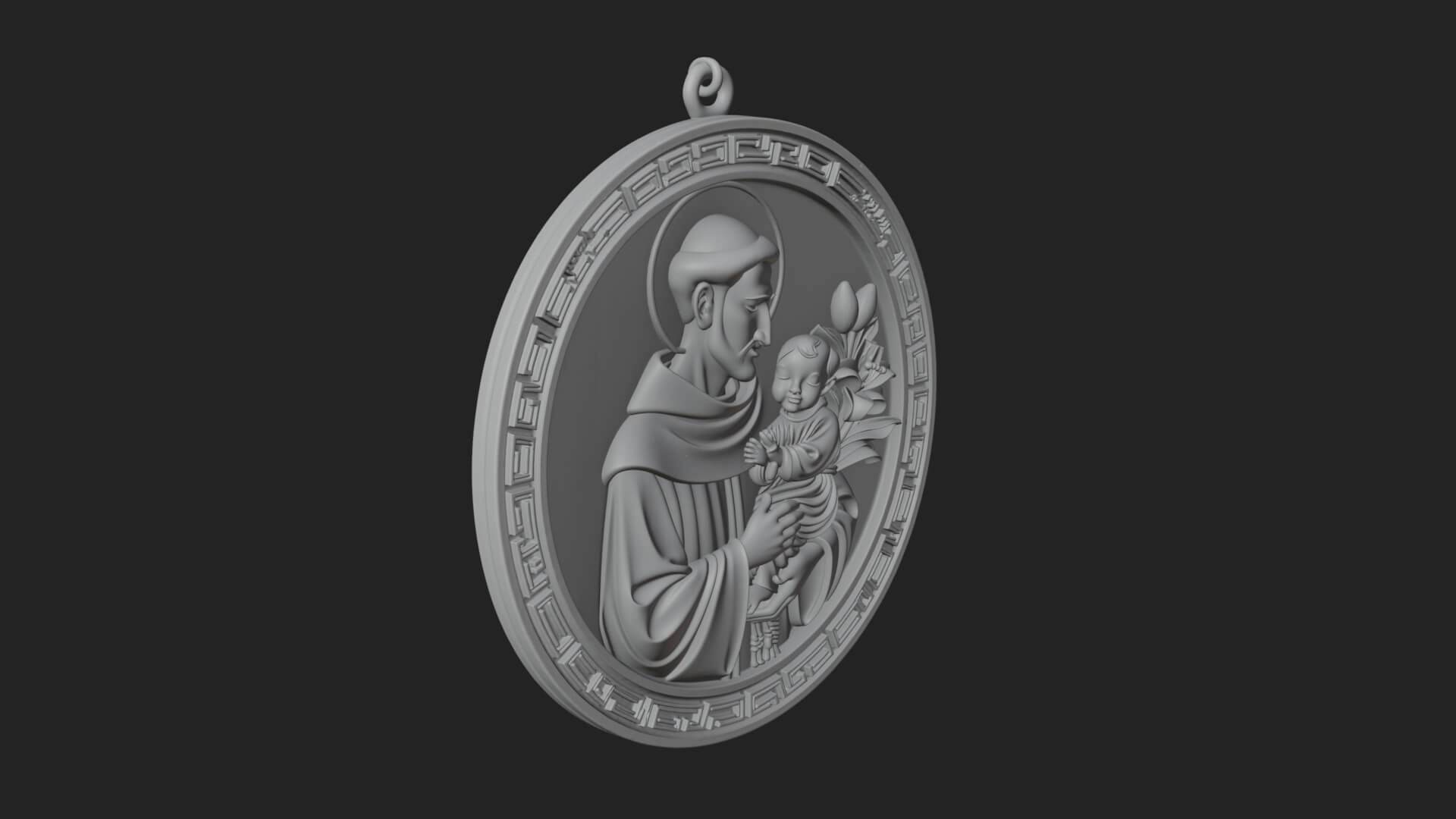 Saint with Child Oval Relief Plaque Design 3 3D Print 3D Model