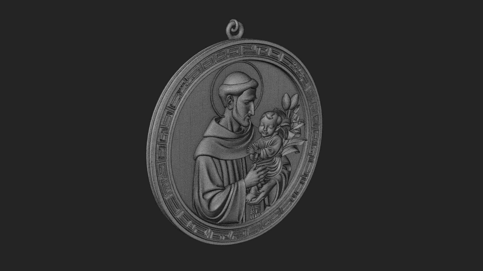 Saint with Child Oval Relief Plaque Design 3 3D Print 3D Model