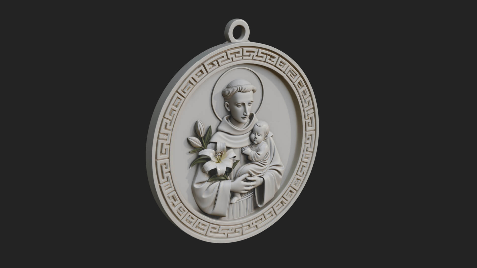 Saint with Child Oval Relief Plaque Design 4 3D Print 3D Model