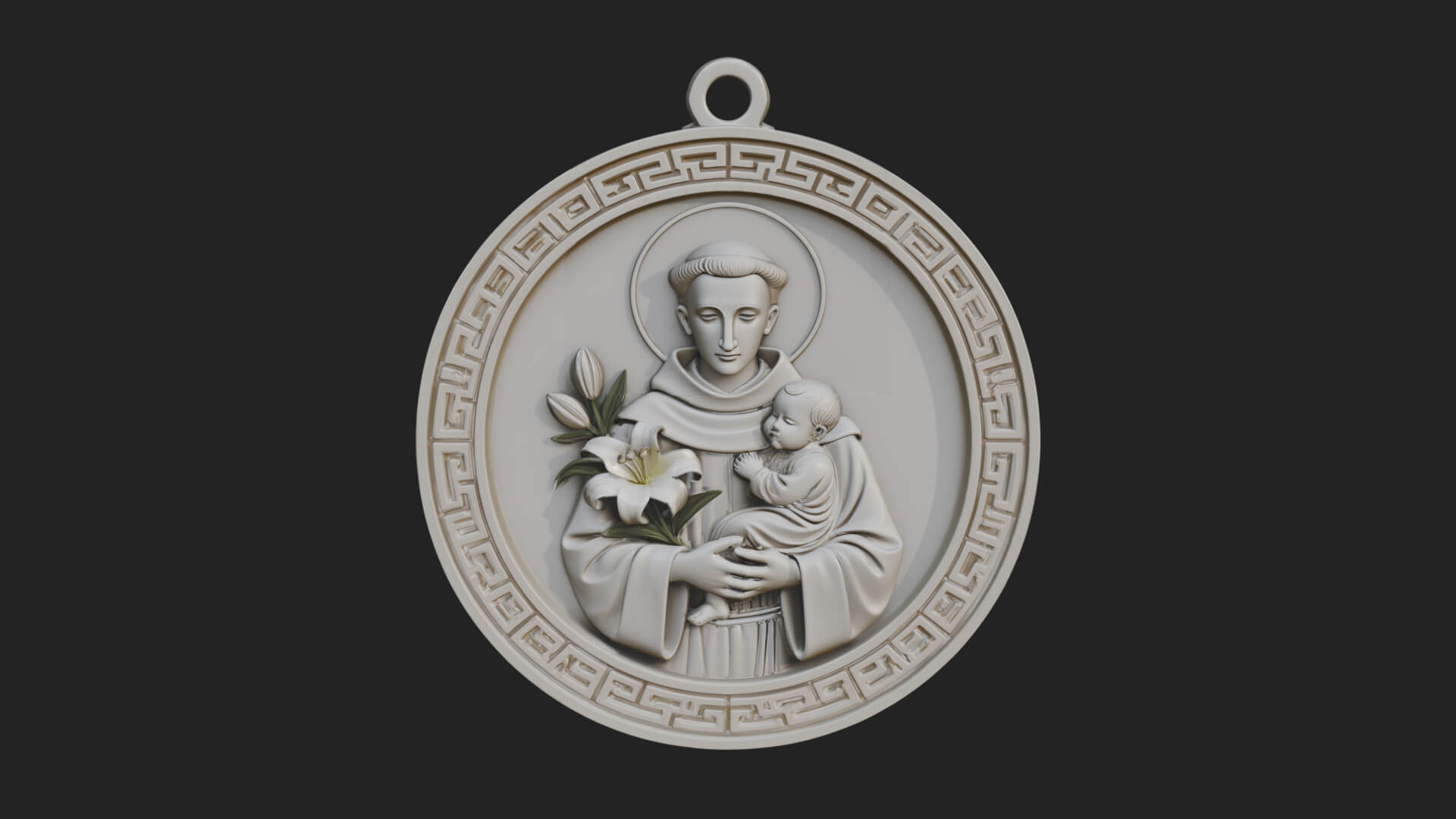 Saint with Child Oval Relief Plaque Design 4 3D Print 3D Model