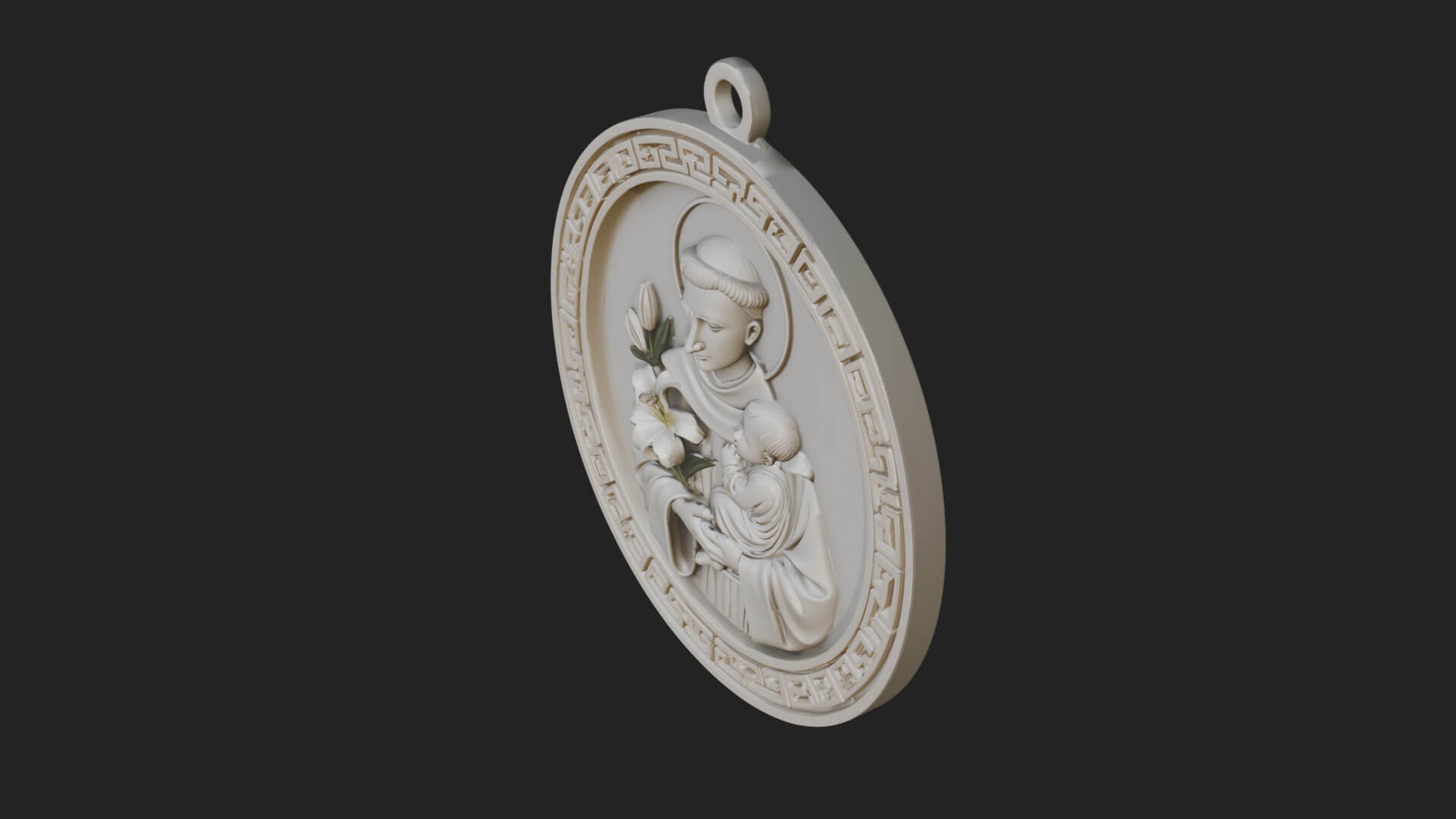 Saint with Child Oval Relief Plaque Design 4 3D Print 3D Model