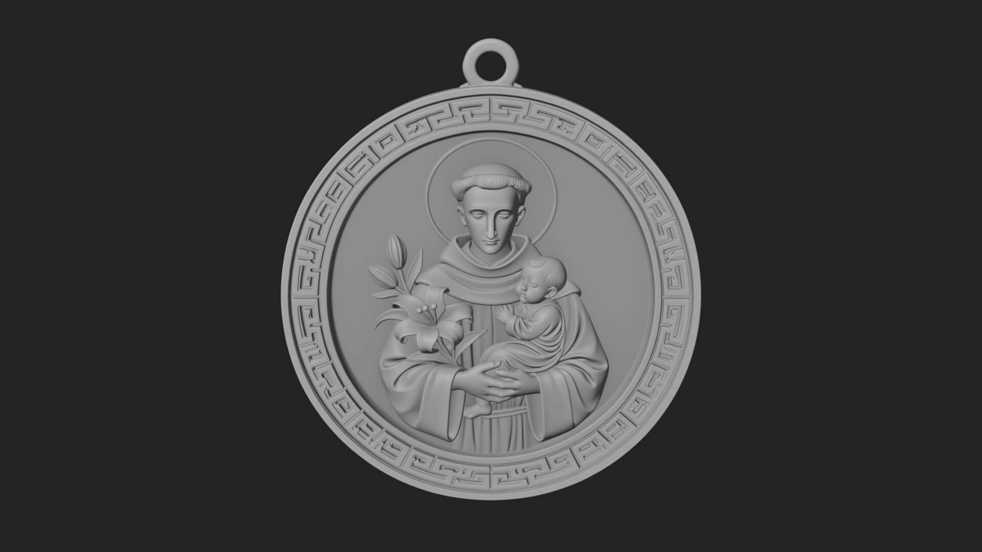 Saint with Child Oval Relief Plaque Design 4 3D Print 3D Model