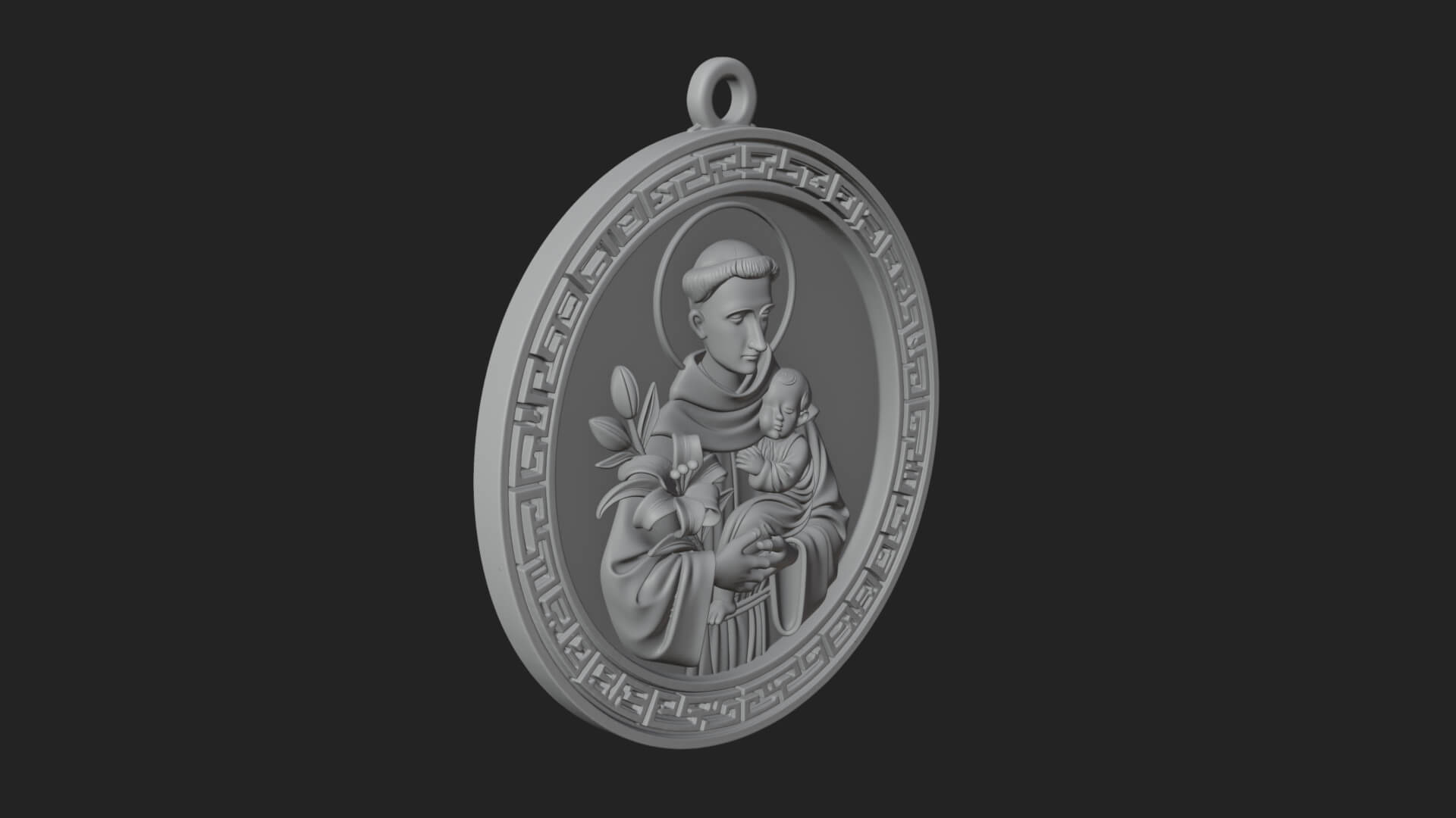 Saint with Child Oval Relief Plaque Design 4 3D Print 3D Model